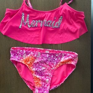 Justice for Girls bikini size 18 pink, orange and white some sequins.